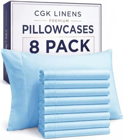Queen Pillow Cases - 8 Pack Soft Pillowcase Covers - 20" x 30" (Light Blue) by CGKUnlimited