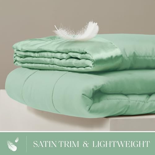 Madison Park Down Alternative Twin Blanket for Bed, Satin Trim, Seafoam - Image 2