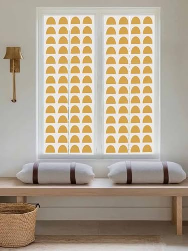 Window Privacy Film Frosted, Yellow Boho Reusable Static Cling Window Tints, Middle Century Geometric Abstract Art Heat Control Windows Films for Offices, Balcony, 29.5 x 118 Inches - Image 5