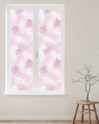 Window Privacy Film Frosted, Pink Yellow Palm Trees Tropical Reusable Static Cling Window Tints, Summer Beach Botanical Heat Control Windows Films for Offices, Balcony, 29.5 x 118 Inches - Image 2