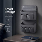 2 Pcs Wall Hanging Organizer with 4 Hooks, Oxford Fabric Over the Door Organizer, Multi Layer Mesh Pockets for Bedside Dormitory Bedroom, Space Saving Storage Bag for Books Electronics Grey - Image 2