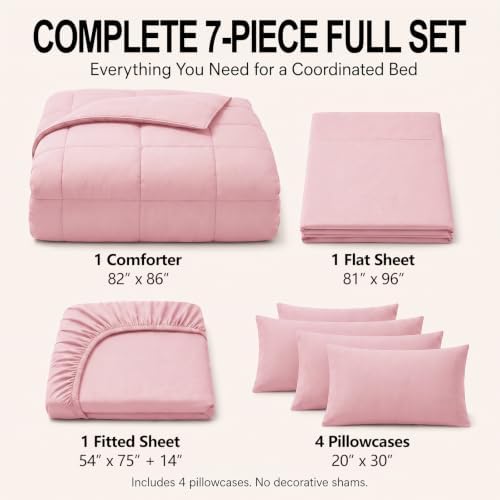 CozyLux Full Size Comforter Sets Pink - 7 Pieces Bed in a Bag - Image 2