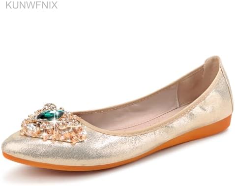 KUNWFNIX Women Ballet Flats Rhinestone Wedding Ballerina Shoes Foldable Sparkly Comfort Slip on Flat Shoes - Image 3