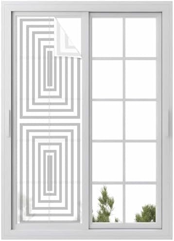 Window Privacy Film Frosted, Black Grey Geometric Reusable Static Cling Window Tints, Square Minimalist Modern Heat Control Windows Films for Offices, Balcony, 29.5 x 118 Inches by Unknown