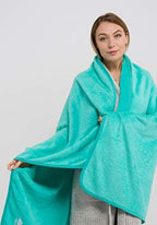 BlueHills Premium Soft Travel Blanket Pillow Value Pack Set of 2 - Airplane Flight Blanket Throw in Soft Bag with Luggage Belt Compact Pack Large Blanket for Travel Pink and Teal Green Color - Image 5
