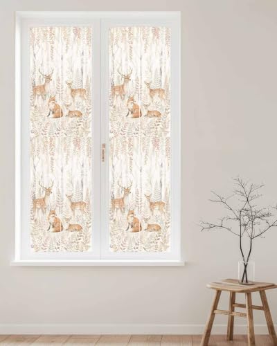 Window Privacy Film Frosted, Thanksgiving Reusable Static Cling Window Tints, Fall Deer Fox Animals Orange Leaves Vines Heat Control Windows Films for Offices, Balcony, 29.5 x 118 Inches - Image 2