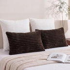 Bedorm Faux Fur Pillowcases Set of 2 Queen Size Plush Fluffy Pillow Cover Dark Brown, Zipper Closure - Image 4