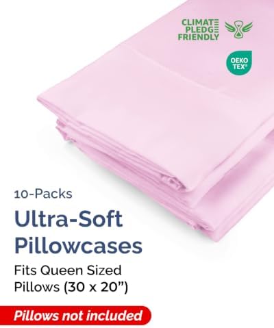 Queen Pillow Cases - 10 Pack Pillowcase Covers - 20" x 30" (Light Pink) - Image 2