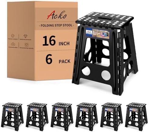 ACKO 16 Inch 6 Pack Folding Step Stool, Safety Lock, Holds 400 lbs, Black by ACKO