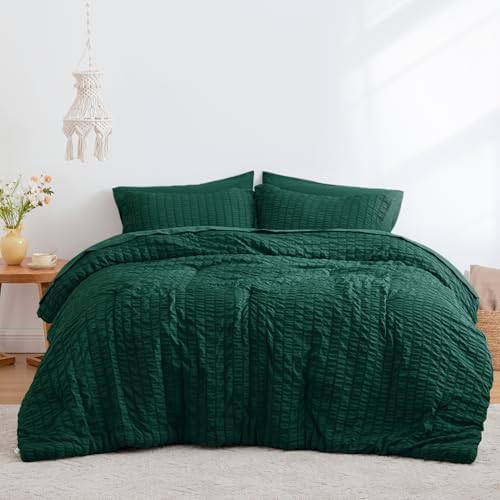Seersucker Dark Green California King Comforter Set, 7-Piece Bed in a Bag - Image 2