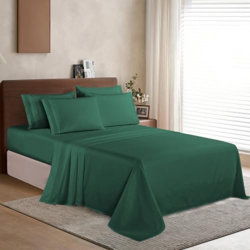 Elegant Comfort Luxury Soft 1500 Premium Hotel Quality Microfiber Wrinkle and Fade Resistant Cozy 6-Piece Bedding Set, Easy All Around Elastic Fitted Sheet, Deep Pocket, King, Hunter Green - Image 3