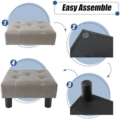 BRIAN & DANY Small Foot Stool, Leather Foot Stools with Legs, Stable Small Footstool for Living Room, Charcoal Gray - Image 5