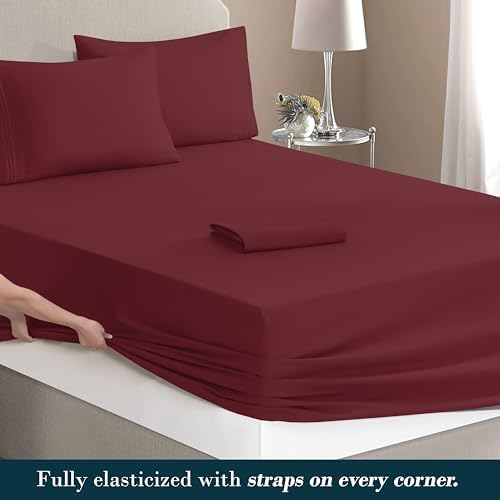Mocassi King Size 4-Piece Bed Sheet Set - 1800 Premium Hotel Quality Microfiber 18-24 Inches Extra Deep Pocket Fitted Sheet- Luxury Soft, Breathable, Wrinkle, and Fade Resistant, Burgundy - Image 4