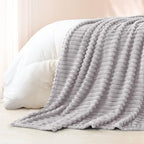 Exclusivo Mezcla Striped King Size Fleece Blanket for Bed, Light Grey - Image 6