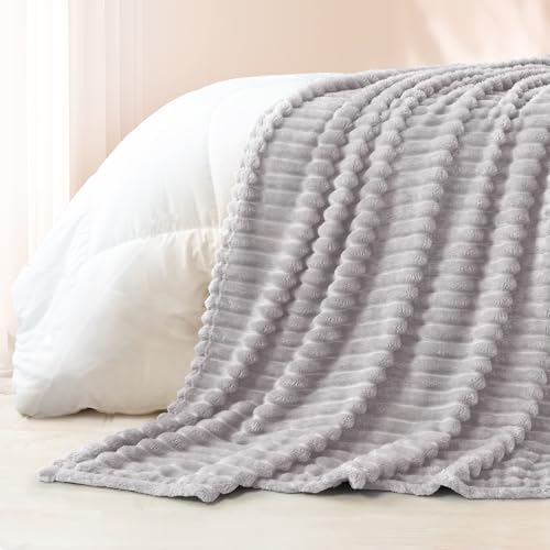 Exclusivo Mezcla Striped King Size Fleece Blanket for Bed, Light Grey - Image 6