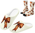 Jeiento Winter Fuzzy Slipper and Crew Socks Warm Winter Shoes Lightweight Soft Cushion House Slipper Bedroom Shoes by Jeiento