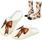 Jeiento Winter Fuzzy Slipper and Crew Socks Warm Winter Shoes Lightweight Soft Cushion House Slipper Bedroom Shoes by Jeiento