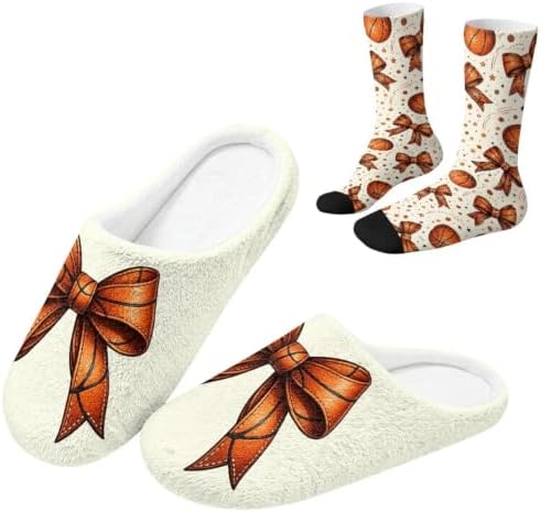 Jeiento Winter Fuzzy Slipper and Crew Socks Warm Winter Shoes Lightweight Soft Cushion House Slipper Bedroom Shoes by Jeiento