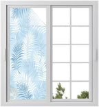 Window Privacy Film Frosted, Light Blue Botanical Static Cling Door Window Covering, Summer Palm Leaves Foliage Tropical UV Blocking Windows Film for Office, Hotel, Bedroom, 29.5 x 78.7 Inches by Unknown