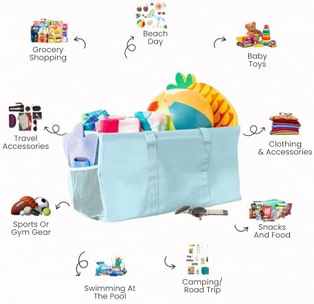 Extra Large Utility Tote Bag - Oversized Collapsible Beach Bag - Light Blue - Image 3