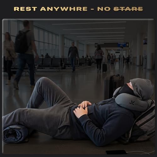 Premium Memory Foam Travel Neck Pillow with Hood and Face Cover for Privacy - Ergonomic Design for Sleeping on Plane, Bus, Train, Office (Gray) - Image 4