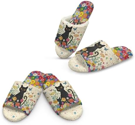 Jeiento Animal Cat Pattern Slippers for Women Lady Open Toe Slippers Soft Cushion Slip Resistant Spa Slipper for Hotel,Cozy Home Shoes by Jeiento