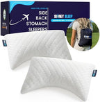 Sidney Sleep Set of 2 Mini Travel Size Neck Pillows - Knee Pillow - Back Lumbar Support - Curved Bed Pillow - 14 x 19 Inches - Adjustable Loft - Carry Backpack Included (White 2 Pack Mini) by SidneySleep