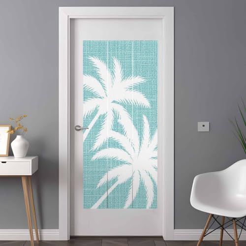 Window Privacy Film Frosted, Turquoise Blue Tropical Tree Non-Adhesive Static Cling Window Tint, Summer Coastal Palm Trees Insulated Windows Frosted Films for Living Room, 35.4 x 78.7 Inches - Image 3