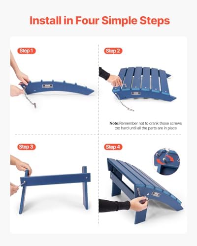 VEVOR Adirondack Ottoman, 15.7L x 18.9W x 13H Inch HDPE Plastic Folding Adirondack Ottoman, Weather-Resistant Foot Rest for Adirondack Chair, Widely Used for Outside Porch Pool Lawn Backyard, Blue - Image 4