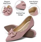 Flats for Women Ballet Shoes: Cushioned Memory Foam Insole & Lightweight for All-Day Comfort - Slip-On Suede Foldable Pointed Toe Bow Casual Dressy Flat for Work Office Business - Image 4
