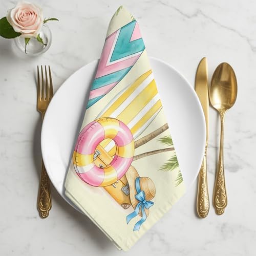 Cloth Napkins Set of 8-20x20 Inches, Summer Surfboard Washable Reusable Table Napkins, Tropical Palm Tree Coastal Swimming Ring Soft & Absortbent Dining Napkin for Party Wedding Hotel Restaurant - Image 5