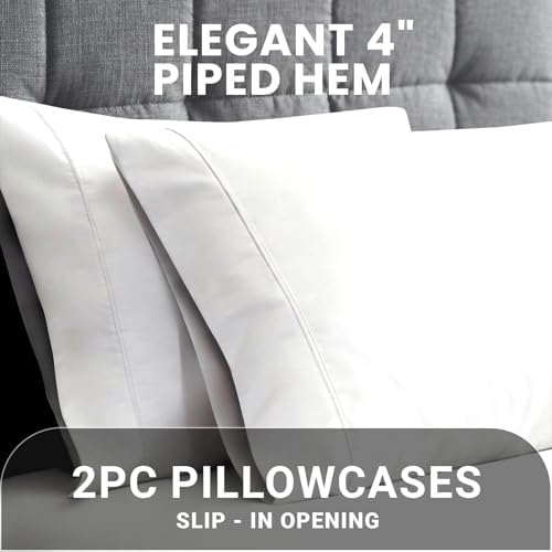 Pizuna 100% Cotton King Size Pillow Cases 600 Thread Count White - Image 4