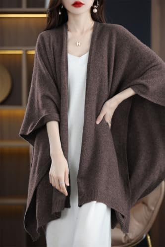 Women's Shawl Wrap Plus Size Cardigan 100% Merino Wool Poncho Cape Fall Winter Open Sweater Coat - Image 2