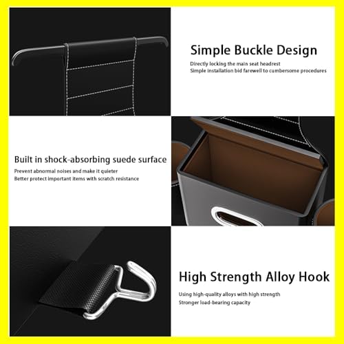 Seat Back Organizer, Full Leather Cover Tissue Case Headrest Storage Box with 2 Cup Holders and Hook Multi-functional Durable Back Seat Storage Tool for Family Travel and Kids Care Brown - Image 6