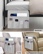 Sofa Armrest Organizer Bedside Caddy, Grey Burlap Texture Non Slip Couch Remote Control Holder for Recliner, Farmhouse Vintage Gray Armchair Caddy with Pocket for Magazine, Phone, 19.7"x35" - Image 5