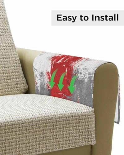 Sofa Armrest Organizer Bedside Caddy, Red Cement Gray Non Slip Couch Remote Control Holder for Recliner, Modern Abstract Art Red Armchair Caddy with Pocket for Magazine, Phone, 19.7"x35" - Image 4
