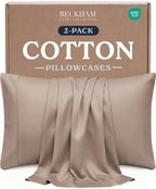 Beckham Hotel Collection Pillowcases Queen Size Set of 2, Cool Touch Cotton Sateen Fabric, 500TC, Silky Smooth & Soft, Open End, Sand by Unknown