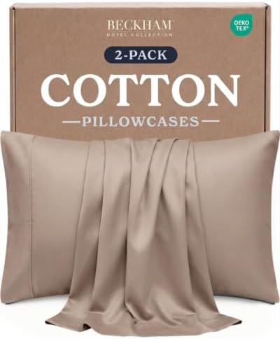 Beckham Hotel Collection Pillowcases Queen Size Set of 2, Cool Touch Cotton Sateen Fabric, 500TC, Silky Smooth & Soft, Open End, Sand by Unknown