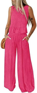 Dokotoo Womens 2 Piece Outfits Tank Tops Elastic Waist Wide Leg Pants Sets by Dokotoo