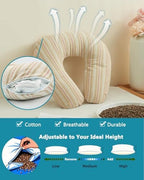 Buckwheat U Shaped Neck Pillow - 12''x12'' Adjustable Cervical Support Pillow with Breathable Buckwheat Hulls, Removable Cotton Cover, Ideal for Airplane, Office or Home Use (Khaki) - Image 2