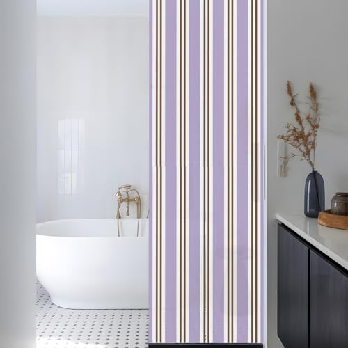 Window Privacy Film Frosted, Purple Brown Striped Reusable Static Cling Window Tints, Modern Farmhouse Vertical Stripes Heat Control Windows Films for Offices, Balcony, 29.5 x 118 Inches - Image 3