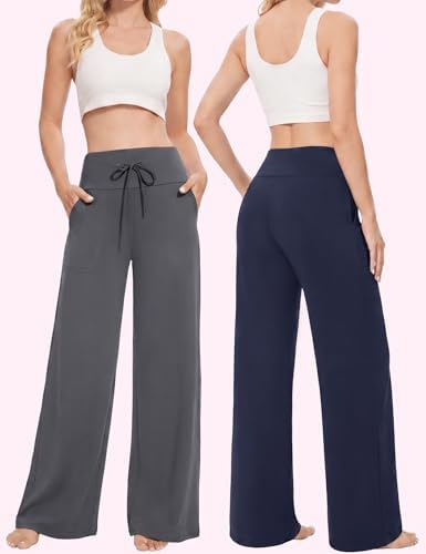 Showitty Wide Leg Pants for Women with Pockets, High Waist Yoga Lounge - Image 2