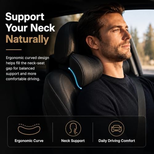 Universal Memory Foam Car Headrest Neck Pillow, Elegant Black - Image 2