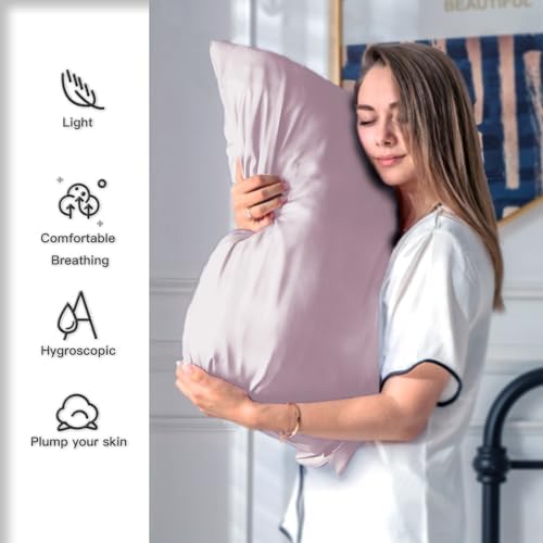 Suatien Mulberry Silk Pillow Cases 2 Pack Standard Size, Lavender - Image 3