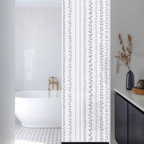 Window Privacy Film Frosted, Modern Minimalist Reusable Static Cling Window Tints, Rustic Leaves Stripes Pattern Purple Heat Control Windows Films for Offices, Balcony, 29.5 x 118 Inches - Image 3