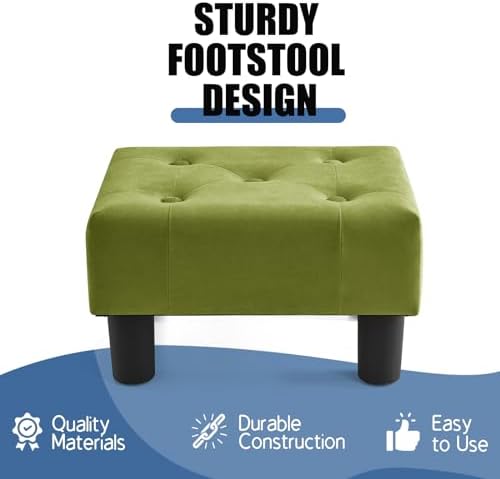 BRIAN & DANY Small Foot Stool, Velvet Foot Stools with Legs, Stable Small Footstool for Living Room, Olive Green - Image 4
