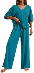 Ekouaer Pajama Sets Womens 2 Piece Short Sleeve Long Pants Pjs Lounge Set by EKOUAER