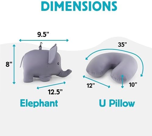Kikkerland Zip & Flip Travel Pillow – Micro Bead Head Rest for Planes and Travel – Elephant - Image 5
