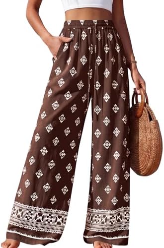 PRETTYGARDEN Womens Pants Elastic Waist Striped Lightweight Palazzo Pant by PRETTYGARDEN