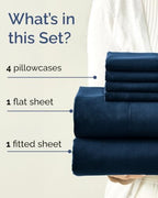 King 6 Piece Bed Sheet Set - Comfy, Breathable & Cooling Sheets - Dark Blue - Image 2